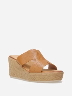 Hot La Modeuse Mules à talon compensé effet tressé Camel