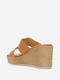 Hot La Modeuse Mules à talon compensé effet tressé Camel
