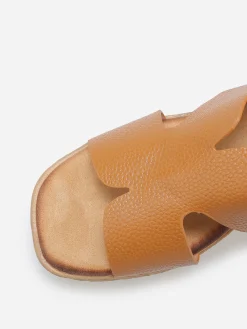 Hot La Modeuse Mules à talon compensé effet tressé Camel