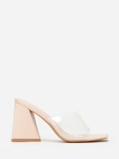 La Modeuse Mules à talon en triangle et bout carré Transparent
