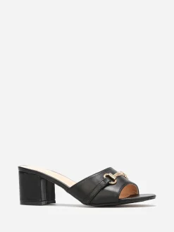 Clearance La Modeuse Mules à talon et détail boucle dorée Noir