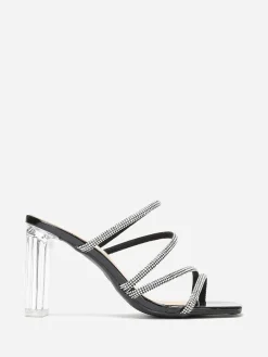 Clearance La Modeuse Mules à talon transparent et brides en strass Noir