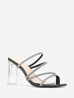 Clearance La Modeuse Mules à talon transparent et brides en strass Noir