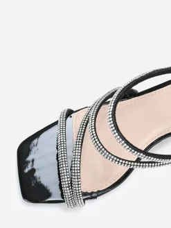 Clearance La Modeuse Mules à talon transparent et brides en strass Noir