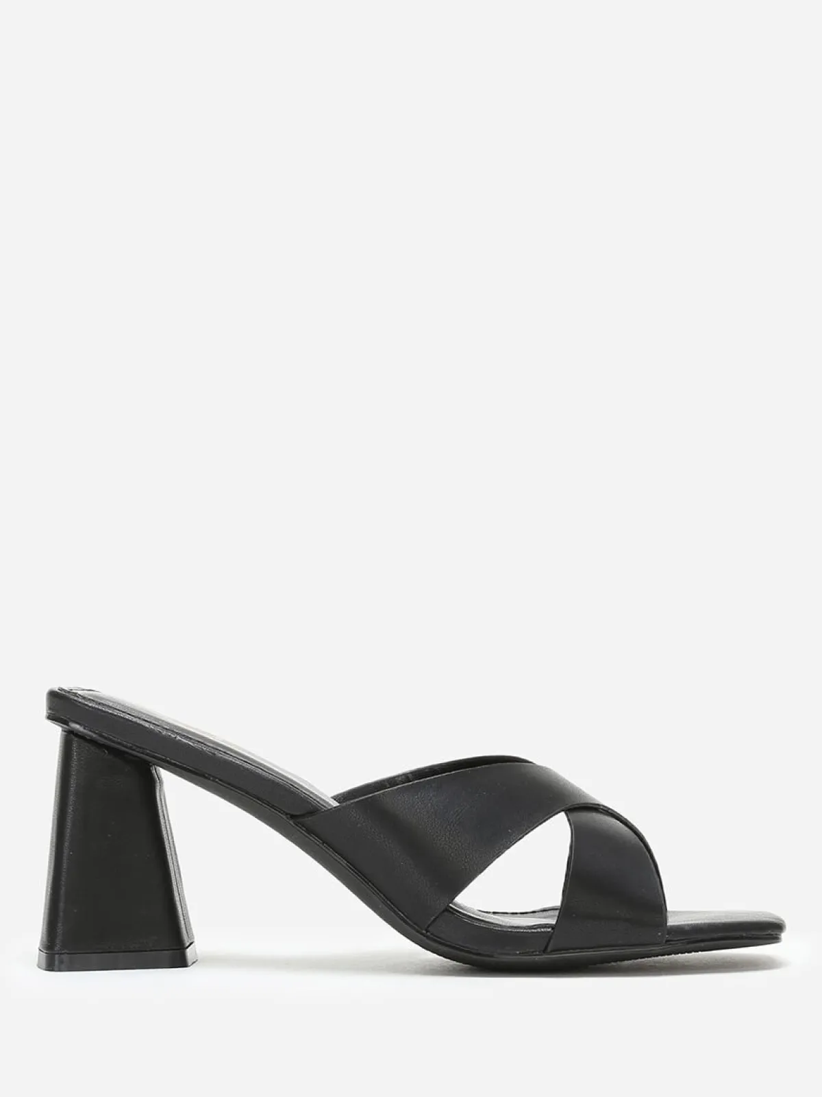 Discount La Modeuse Mules à talon trapèze et brides croisées Noir