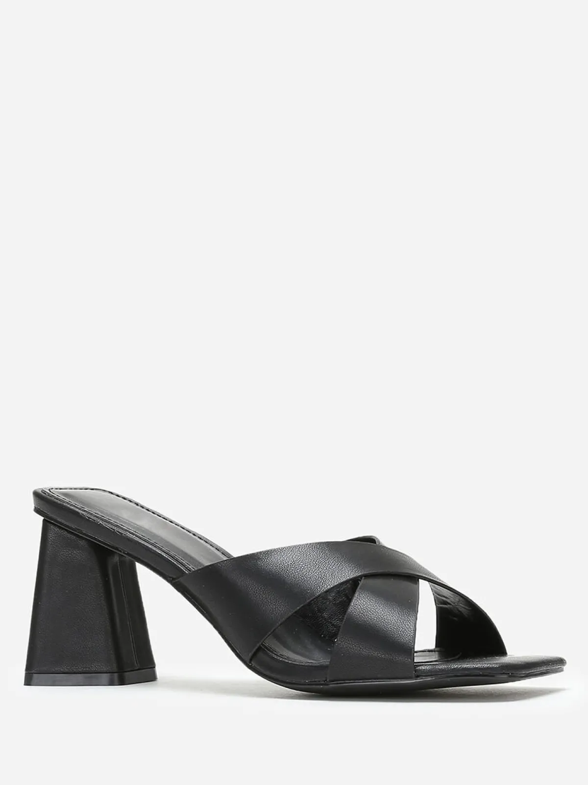 Discount La Modeuse Mules à talon trapèze et brides croisées Noir