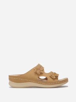 La Modeuse Mules ajourées à détails fleurs Taupe