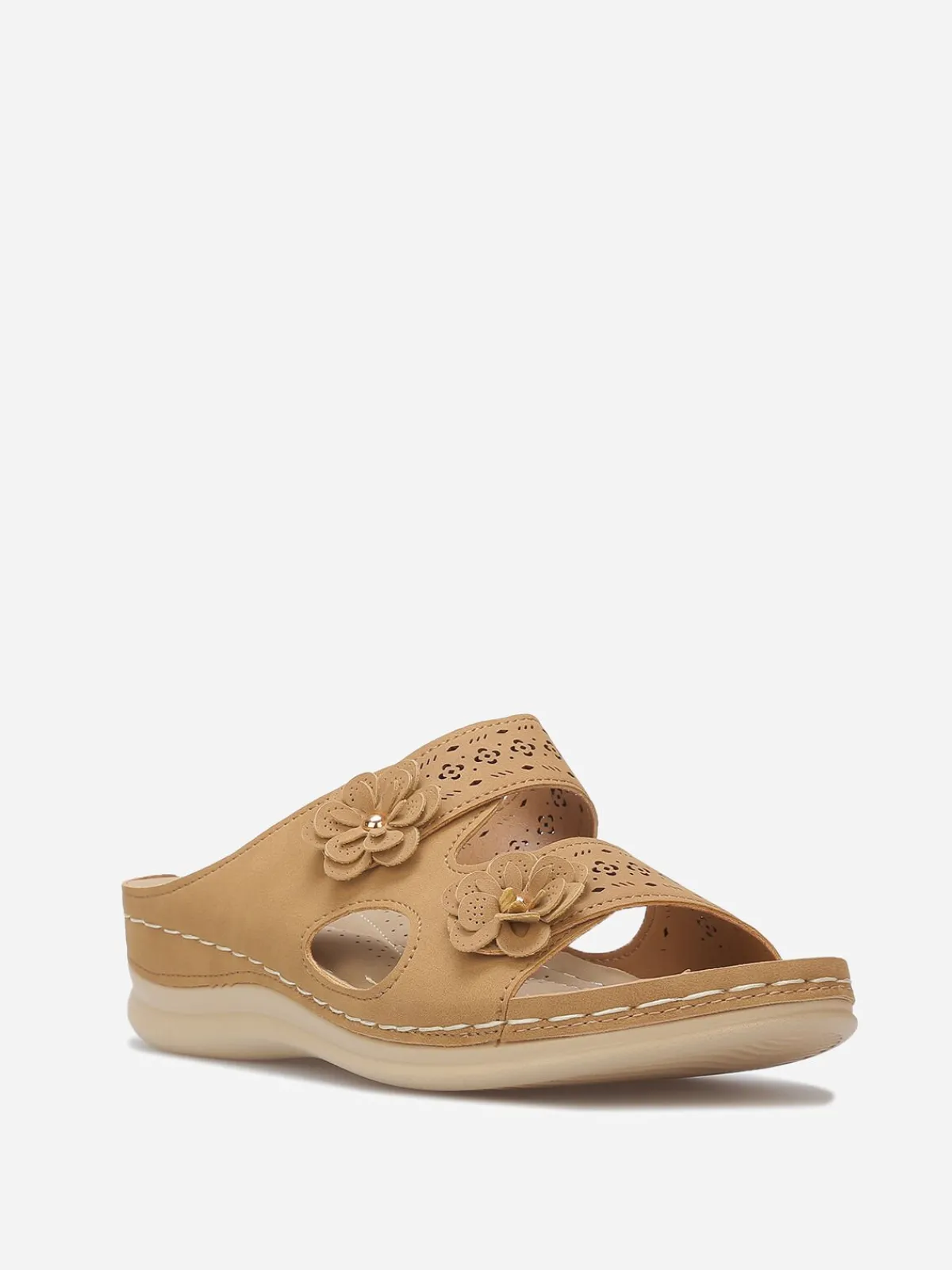 La Modeuse Mules ajourées à détails fleurs Taupe