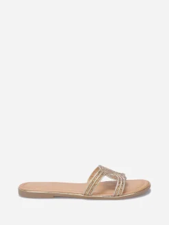 Online La Modeuse Mules avec brides entrecroisées à strass Beige