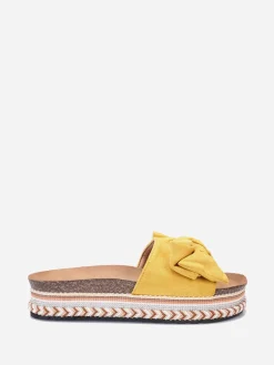 New La Modeuse Mules avec noeud et plateforme motif ethnique Jaune