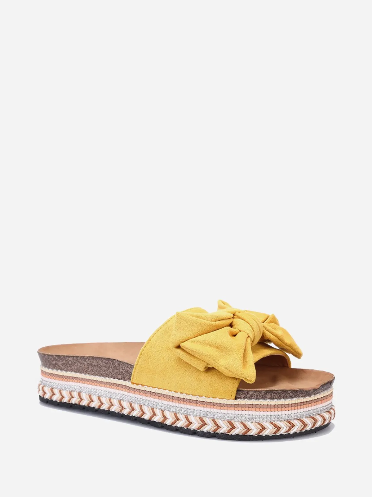 New La Modeuse Mules avec noeud et plateforme motif ethnique Jaune