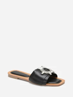 Best La Modeuse Mules carrées  à bride avec bijou en strass Noir