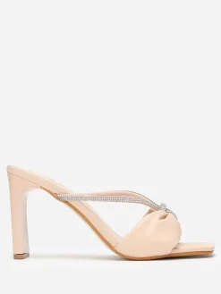 New La Modeuse Mules carrées en simili à strass Beige