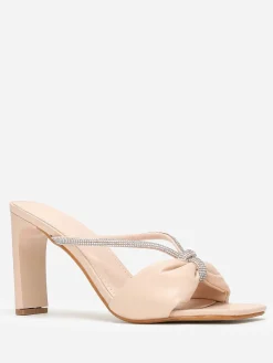 New La Modeuse Mules carrées en simili à strass Beige