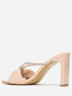 New La Modeuse Mules carrées en simili à strass Beige