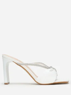Best La Modeuse Mules carrées en simili à strass Blanc