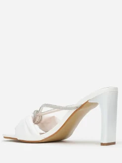Best La Modeuse Mules carrées en simili à strass Blanc