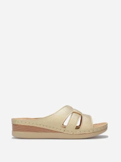 Outlet La Modeuse Mules compensées à brides croisées Doré