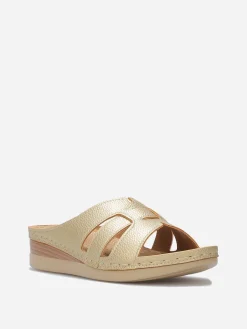 Outlet La Modeuse Mules compensées à brides croisées Doré
