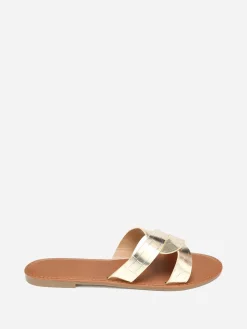 Hot La Modeuse Mules croco à brides croisées grandes tailles Doré