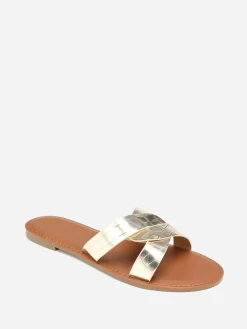 Hot La Modeuse Mules croco à brides croisées grandes tailles Doré