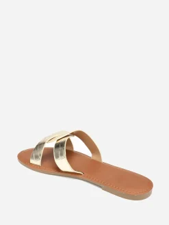 Hot La Modeuse Mules croco à brides croisées grandes tailles Doré