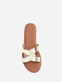 Hot La Modeuse Mules croco à brides croisées grandes tailles Doré