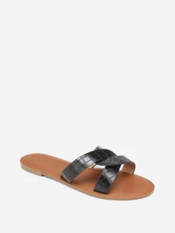 Best La Modeuse Mules croco à brides croisées grandes tailles Noir