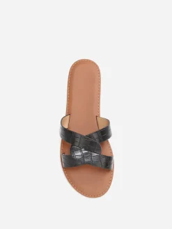 Best La Modeuse Mules croco à brides croisées grandes tailles Noir