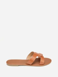 Clearance La Modeuse Mules croco à brides croisées grandes tailles Camel