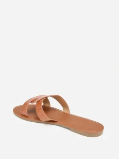 Clearance La Modeuse Mules croco à brides croisées grandes tailles Camel