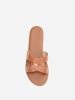 Clearance La Modeuse Mules croco à brides croisées grandes tailles Camel