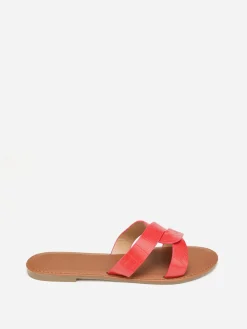 Sale La Modeuse Mules croco à brides croisées grandes tailles Rouge