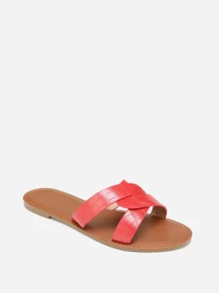 Sale La Modeuse Mules croco à brides croisées grandes tailles Rouge