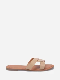 Best La Modeuse Mules croco à brides croisées grandes tailles Beige