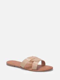 Best La Modeuse Mules croco à brides croisées grandes tailles Beige