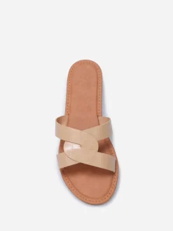 Best La Modeuse Mules croco à brides croisées grandes tailles Beige