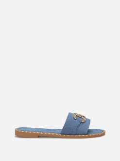 Discount La Modeuse Mules en denim à boucle et clous BleuMarine