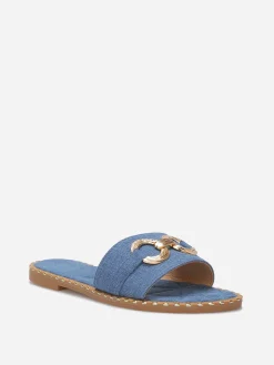 Discount La Modeuse Mules en denim à boucle et clous BleuMarine
