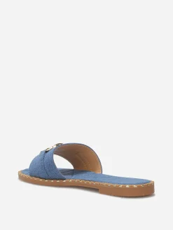 Discount La Modeuse Mules en denim à boucle et clous BleuMarine