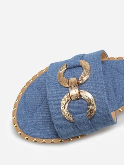 Discount La Modeuse Mules en denim à boucle et clous BleuMarine