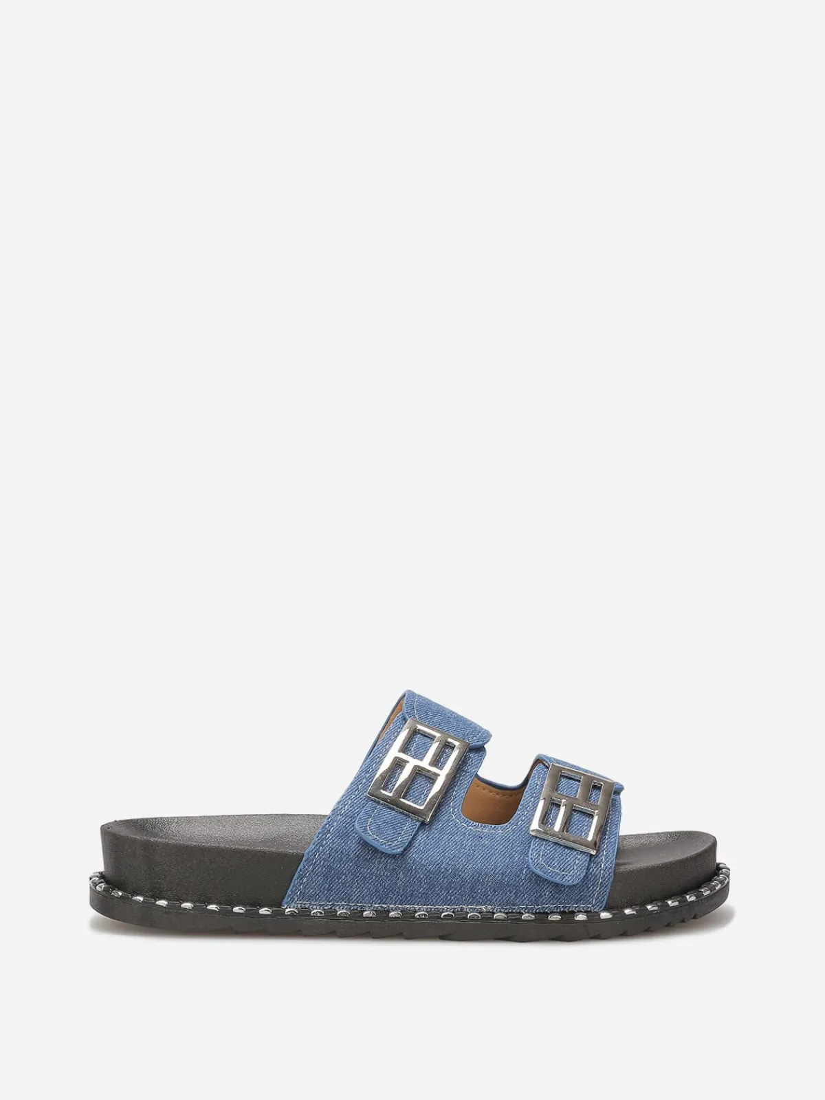 Discount La Modeuse Mules en denim à brides et boucles Bleu
