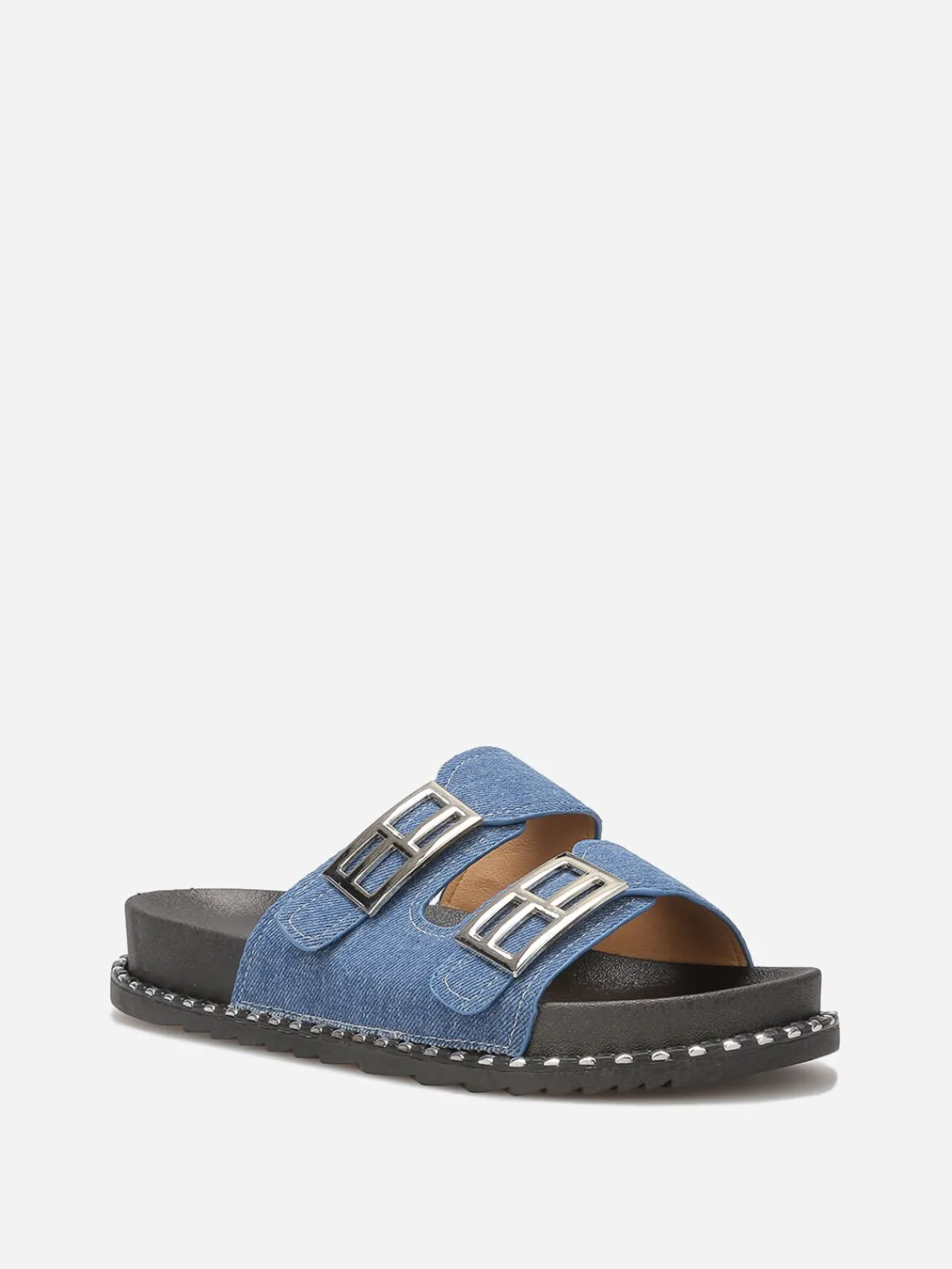 Discount La Modeuse Mules en denim à brides et boucles Bleu