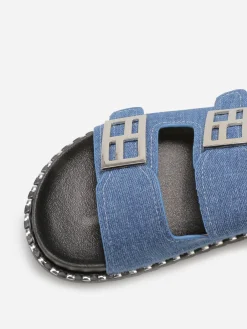 Discount La Modeuse Mules en denim à brides et boucles Bleu