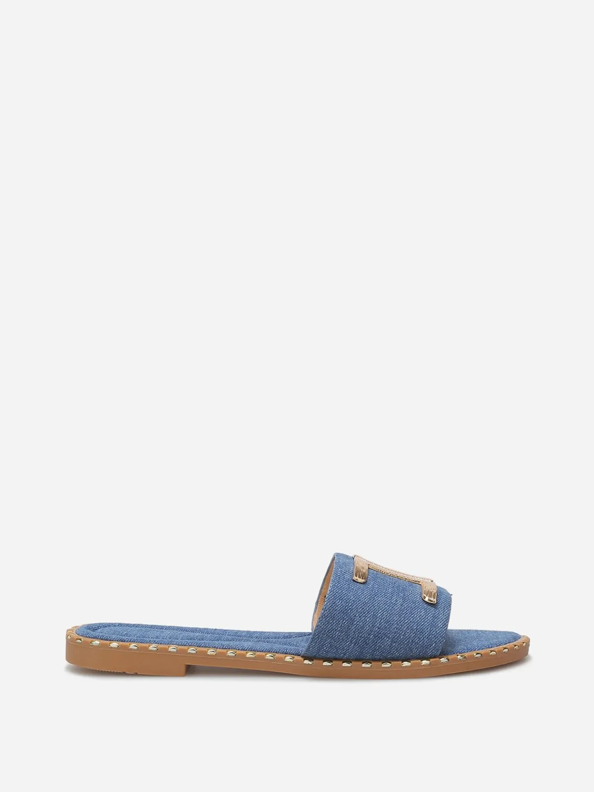 Discount La Modeuse Mules en denim à détails dorés BleuMarine