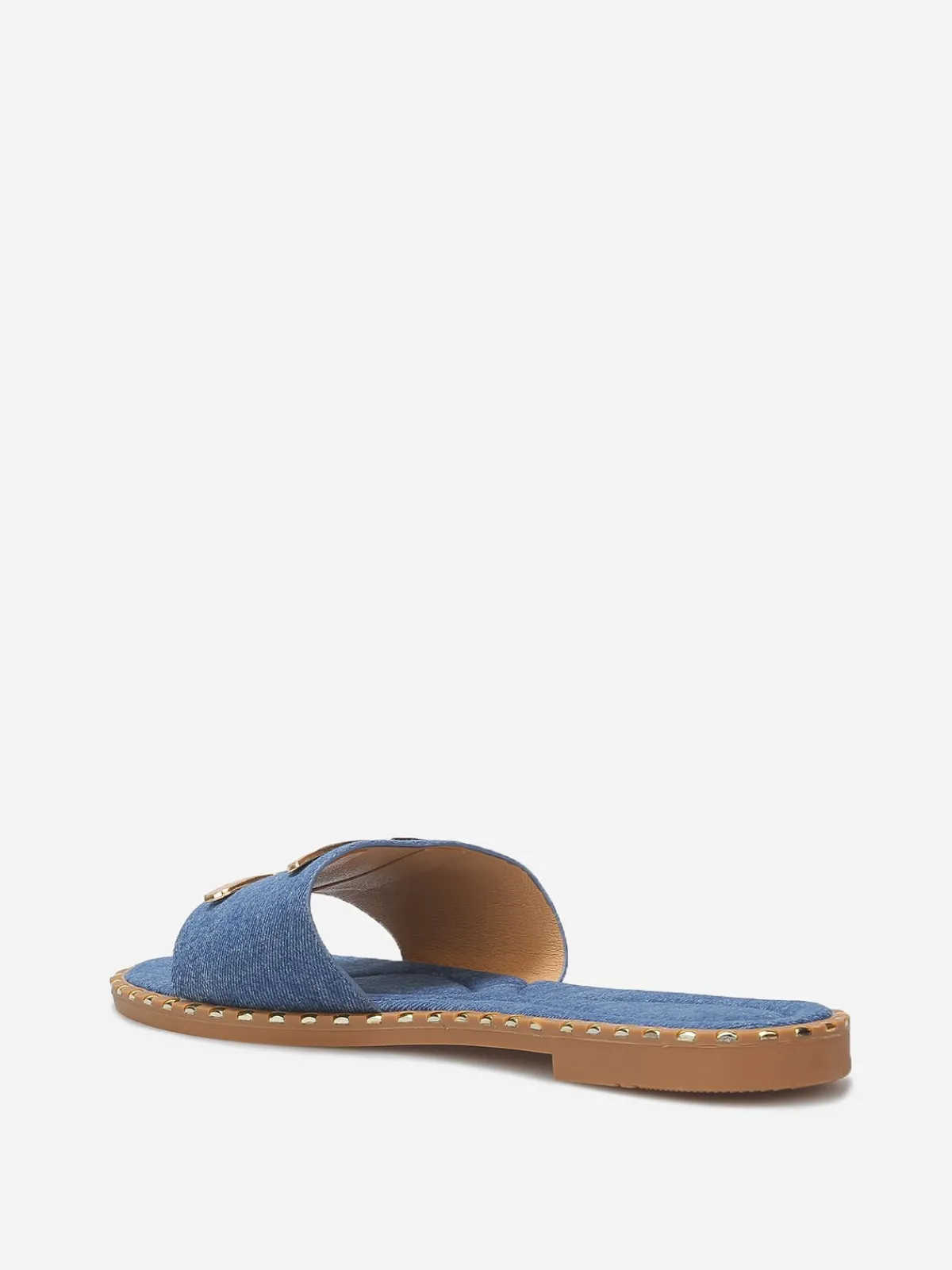 Discount La Modeuse Mules en denim à détails dorés BleuMarine