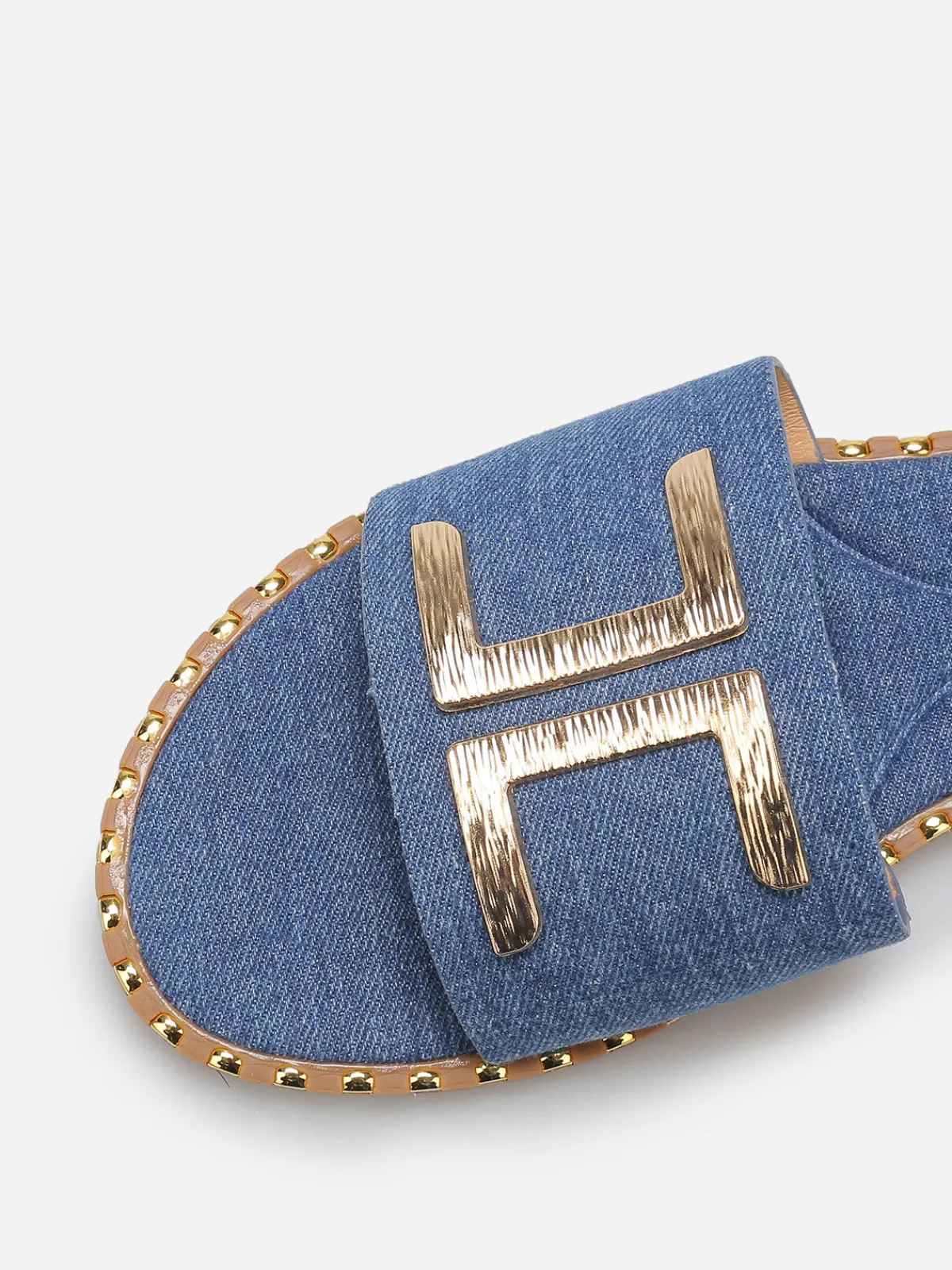 Discount La Modeuse Mules en denim à détails dorés BleuMarine