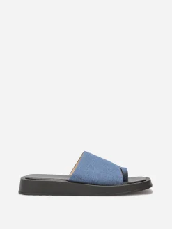 Clearance La Modeuse Mules en denim avec entre-doigts et plateforme Bleu