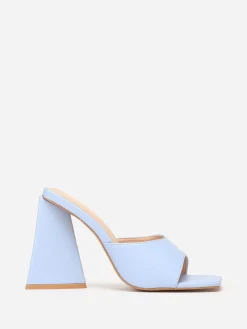 Outlet La Modeuse Mules en simili  à large talon triangle BleuClair