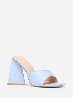 Outlet La Modeuse Mules en simili  à large talon triangle BleuClair